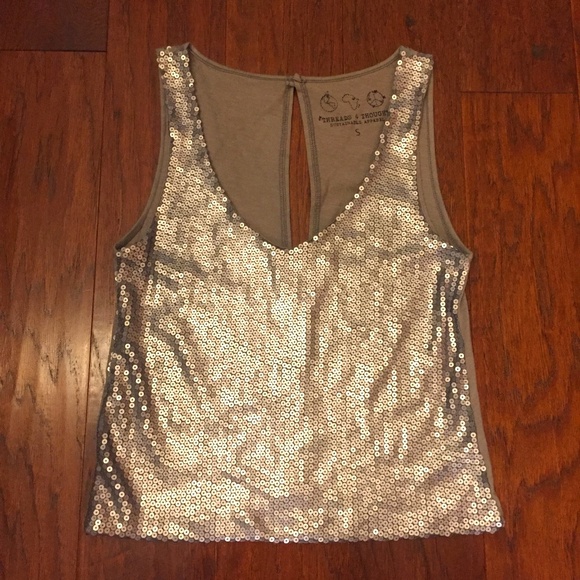 Threads 4 Thought Tops - Threads 4 Thought Silver Sequin Top – Size S